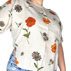 Linen Garden Floral Cottage Tunic Top Small